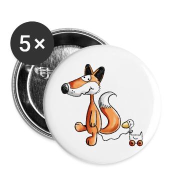 Waldfuchs mit Ziehente Spielzeug  - Buttons klein 25 mm (5er Pack) - Weiß - Vorne