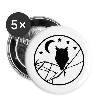 Nachteule / Eule / Mondnacht - Buttons klein 25 mm (5er Pack) - Weiß - Vorne