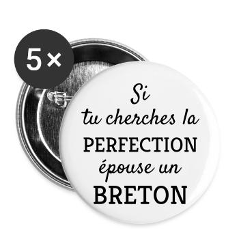 Bretagne / Breton / Bretonne / BZH / Breizh - Lot de 5 petits badges (25 mm) - blanc - Devant