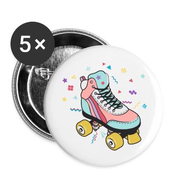 80s 90s Roller Skates, Retro Vintage Party - Buttons small 1''/25 mm (5-pack) - white - Front