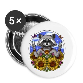 Hippie Raccoon - Buttons small 1''/25 mm (5-pack) - white - Front