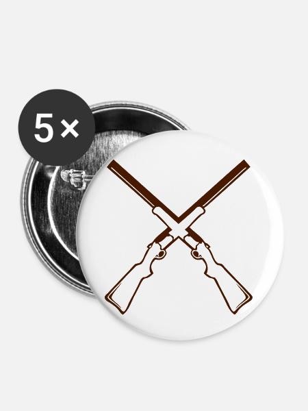 Doppel-Gewehr Jagd - Buttons klein 25 mm (5er Pack) - Weiß