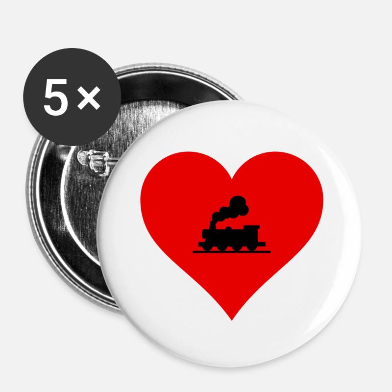 J’adore le rail ! - Lot de 5 petits badges (25 mm) - blanc