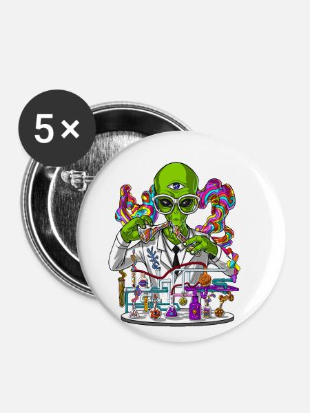Alien Psychedelic Scientist - Buttons klein 25 mm (5er Pack) - Weiß