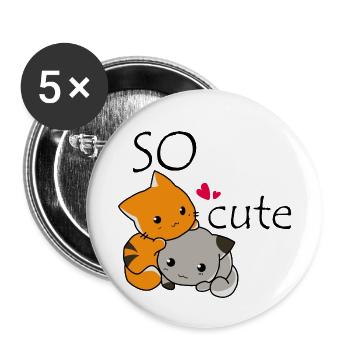 Câlin félin et chien coquin - Lot de 5 petits badges (25 mm) - blanc - Devant