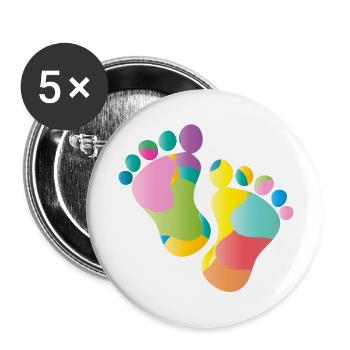 kunterbunte Baby Fußabdrücke - Buttons klein 25 mm (5er Pack) - Weiß - Vorne
