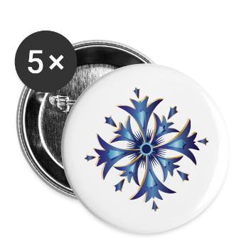 stilisiertes Kornblumen Amulett in Blau und Gold - Buttons klein 25 mm (5er Pack) - Weiß - Vorne