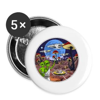Psychedelic Alien Magic Mushrooms - Buttons small 1''/25 mm (5-pack) - white - Front
