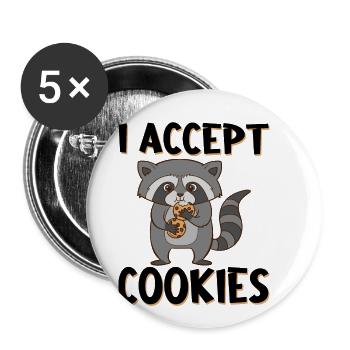 Raccoon with biscuits and saying. I Accept Cookies. - Buttons small 1''/25 mm (5-pack) - white - Front