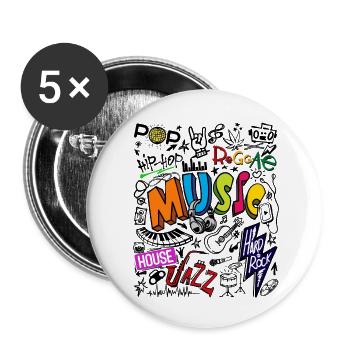 Musique rock hip hip jazz pop musique reggae hard rock - Lot de 5 petits badges (25 mm) - blanc - Devant