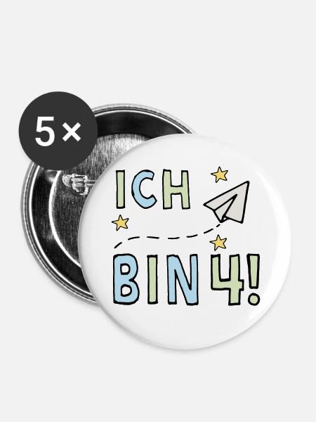 Ich bin vier - Buttons klein 25 mm (5er Pack) - Weiß