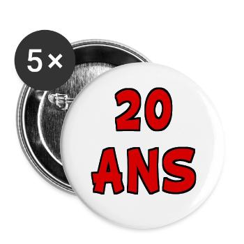 20 Ans. HAPPY BIRTHDAY. JOYEUX ANNIVERSAIRE. - Lot de 5 petits badges (25 mm) - blanc - Devant