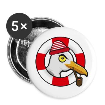 Cool seagull with hat pipe and lifebuoy - Buttons small 1''/25 mm (5-pack) - white - Front