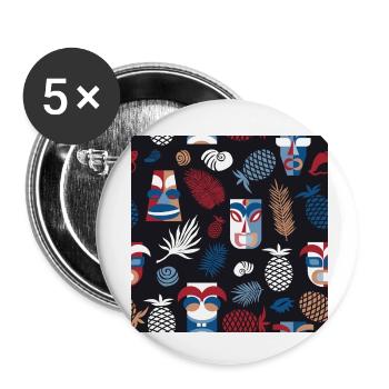 Modèle avec des masques tiki sur fond noir - Lot de 5 petits badges (25 mm) - blanc - Devant