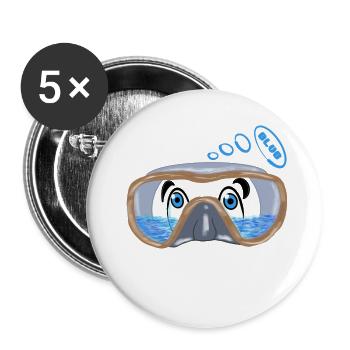 Un plongeur avec de l’eau dans les lunettes, nager, nager - Lot de 5 petits badges (25 mm) - blanc - Devant