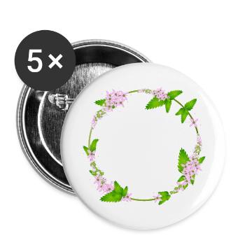fresh mint leaves and mint flowers as a frame - Buttons small 1''/25 mm (5-pack) - white - Front