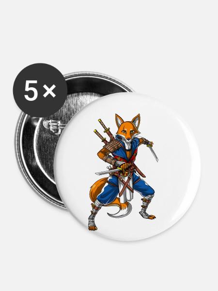 Fox Ninja Samurai - Buttons klein 25 mm (5er Pack) - Weiß