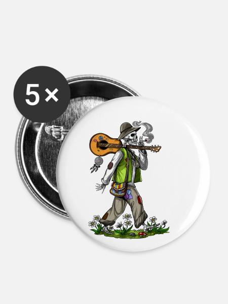 Skelett Hippie Stoner - Buttons klein 25 mm (5er Pack) - Weiß