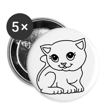 Cartoon cat drawing black - Buttons small 1''/25 mm (5-pack) - white - Front