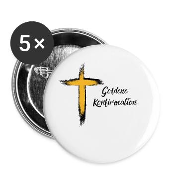 Goldene Konfirmation 50 Jahre konfirmiert - Buttons klein 25 mm (5er Pack) - Weiß - Vorne