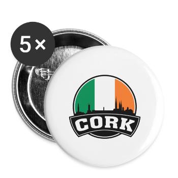 Cork Ireland Skyline Travel Souvenir Irische Flagge - Buttons klein 25 mm (5er Pack) - Weiß - Vorne