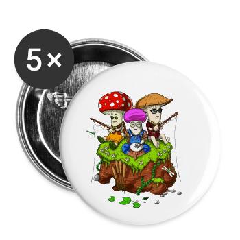 Hippie Zauberpilze - Buttons klein 25 mm (5er Pack) - Weiß - Vorne