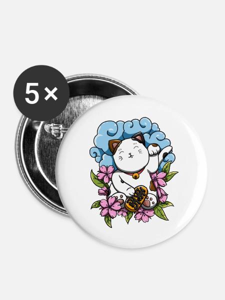 Maneki Neko! - Buttons klein 25 mm (5er Pack) - Weiß
