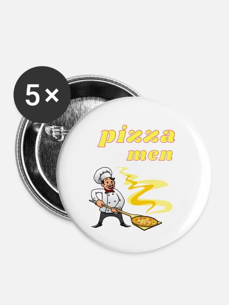 Pizza Männer - Buttons klein 25 mm (5er Pack) - Weiß