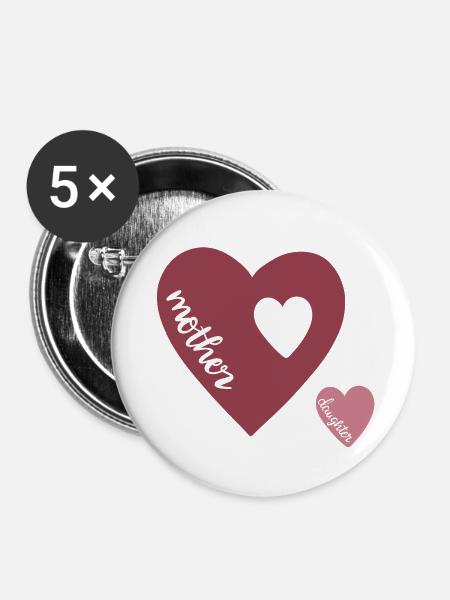Mutterherz Doppelherz Liebesdesign - Buttons klein 25 mm (5er Pack) - Weiß