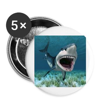 Grand requin blanc en chasse - Lot de 5 petits badges (25 mm) - blanc - Devant