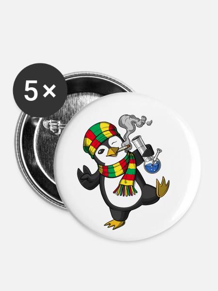 Pinguin Rauchen Unkraut - Buttons klein 25 mm (5er Pack) - Weiß