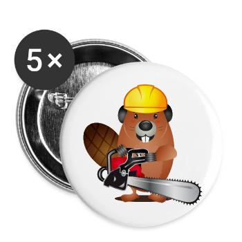niedlicher Biber mit Kettensäge und Schutzhelm - Buttons klein 25 mm (5er Pack) - Weiß - Vorne