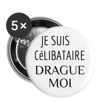 CéLIBATAIRE - Lot de 5 petits badges (25 mm) - blanc - Devant