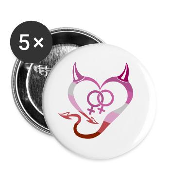 Coeur du diable lesbienne avec symbole - Lot de 5 petits badges (25 mm) - blanc - Devant