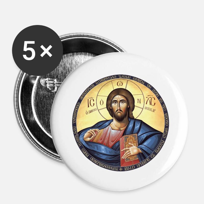 Jesus Christ Icon Pantocrator - Buttons small 1''/25 mm (5-pack) - white