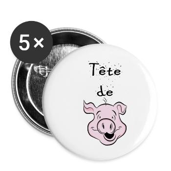 tête de cochon - Lot de 5 petits badges (25 mm) - blanc - Devant