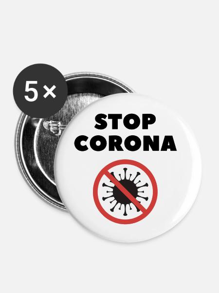 STOP CORONA - Buttons klein 25 mm (5er Pack) - Weiß