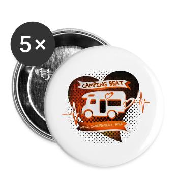 CAMPING BEAT - Herzschlag Orange Motorhome Camping - Buttons small 1''/25 mm (5-pack) - white - Front