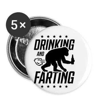 drinking farting monkey - Buttons small 1''/25 mm (5-pack) - white - Front