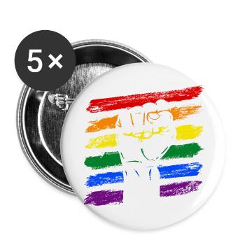 Regenbogen Fahne LGBT Faust - Buttons klein 25 mm (5er Pack) - Weiß - Vorne