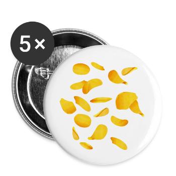 leuchtende Goldfarbene Kartoffel Chips - Buttons klein 25 mm (5er Pack) - Weiß - Vorne