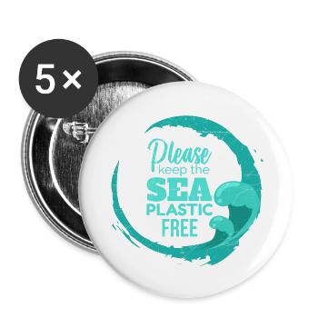 Please Keep the Sea Plastic Free Geschenkidee - Buttons klein 25 mm (5er Pack) - Weiß - Vorne