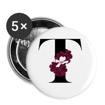 Buchstabe T blühende - Buttons klein 25 mm (5er Pack) - Weiß - Vorne