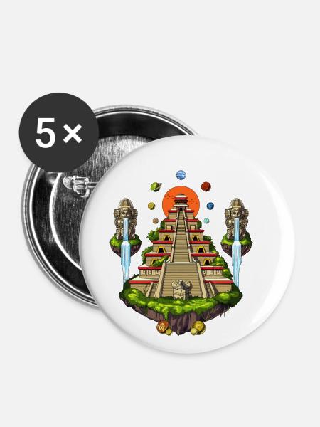 Azteken-Pyramideninsel - Buttons klein 25 mm (5er Pack) - Weiß