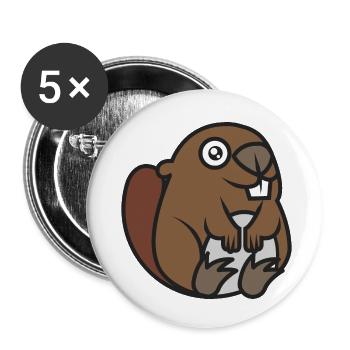 Castor joyeux - Lot de 5 petits badges (25 mm) - blanc - Devant
