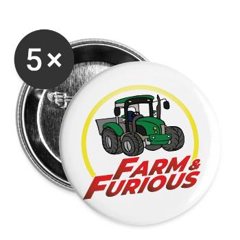 Farm and Furious - Humor Parody Tractor - Buttons small 1''/25 mm (5-pack) - white - Front