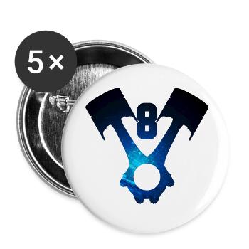 v 8, v8 camion moteur tir piston avec tige de pleuel - Lot de 5 petits badges (25 mm) - blanc - Devant