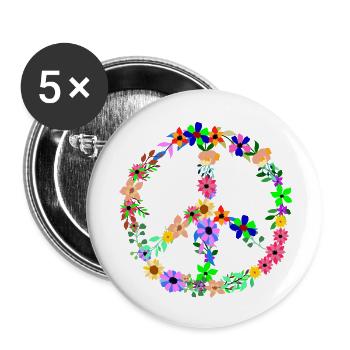 Peace Hippi Flower Power - Buttons klein 25 mm (5er Pack) - Weiß - Vorne