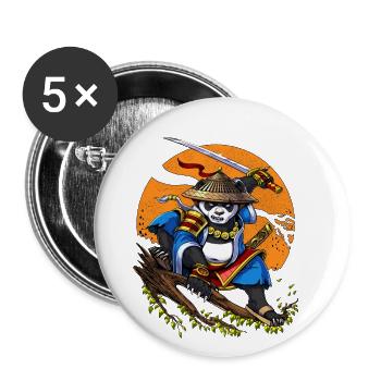 Panda Bear Samurai - Buttons small 1''/25 mm (5-pack) - white - Front