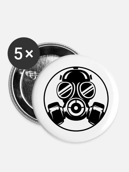 gasmaske 01 - Buttons klein 25 mm (5er Pack) - Weiß